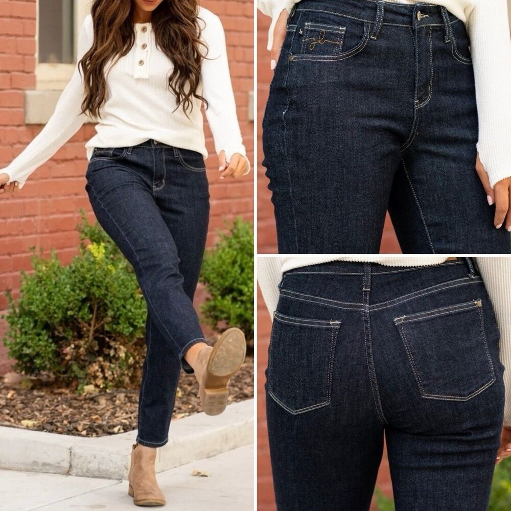 Judy Blue Rinse Wash Mom Jeans Dark Blue High-Rise 26 - Picture 3 of 14
